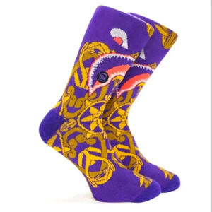 PSD Purple Gold Lux Multi Cotton Spandex Polyester Unisex Fashion Socks